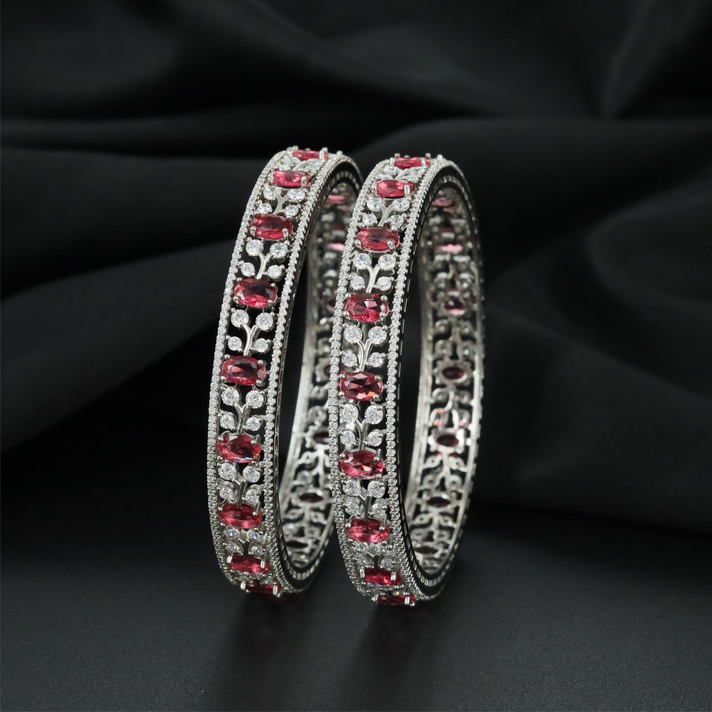 Keepsake Vine Rhodium Bangles with Textured Openwork Layout