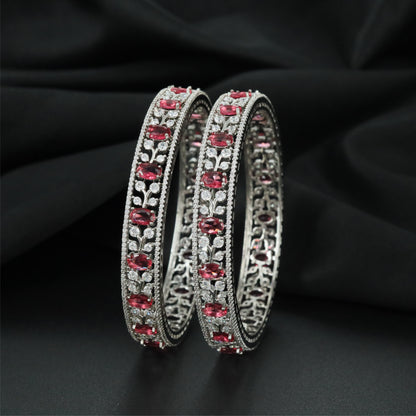 Keepsake Vine Rhodium Bangles with Textured Openwork Layout