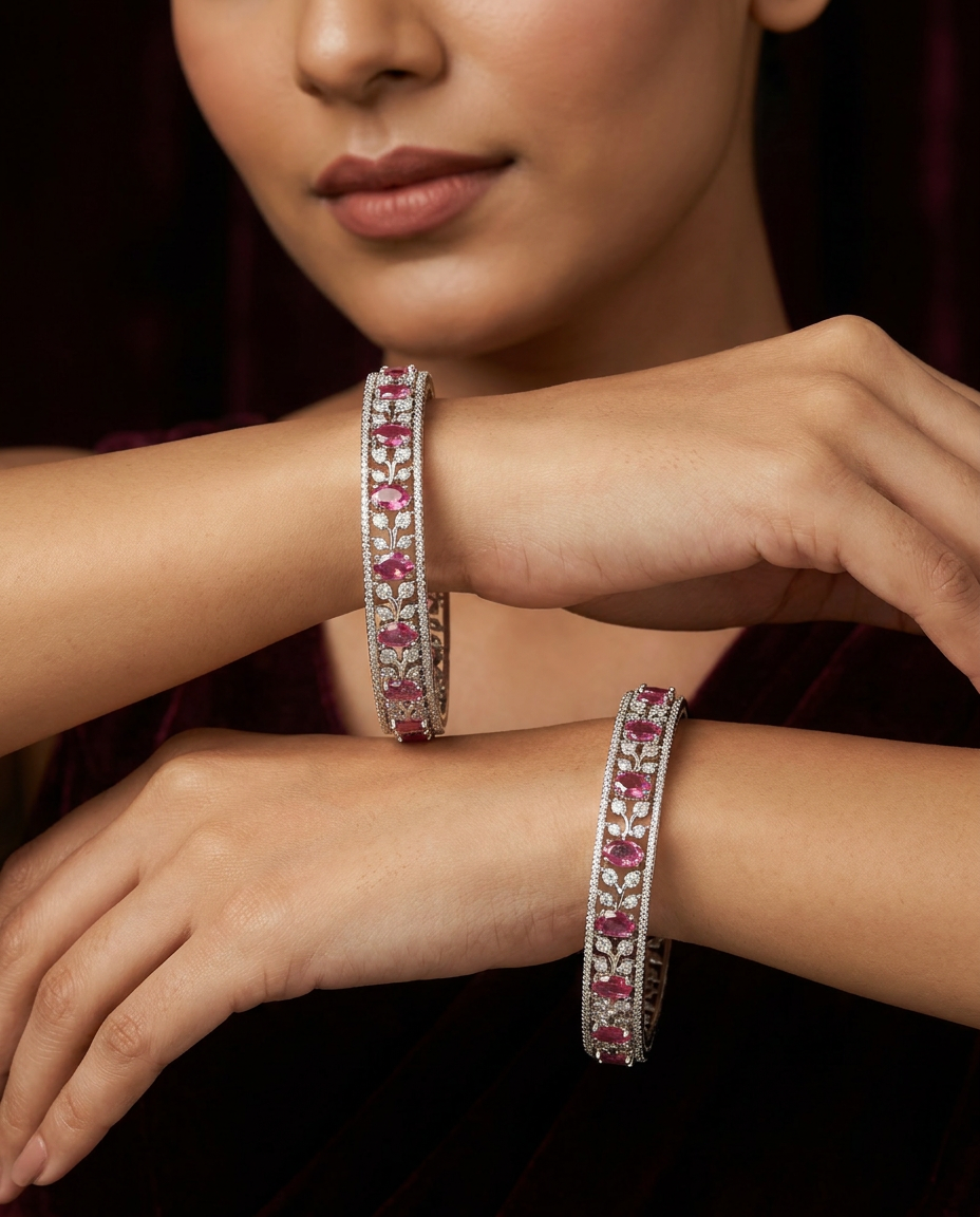 Keepsake Vine Rhodium Bangles with Textured Openwork Layout