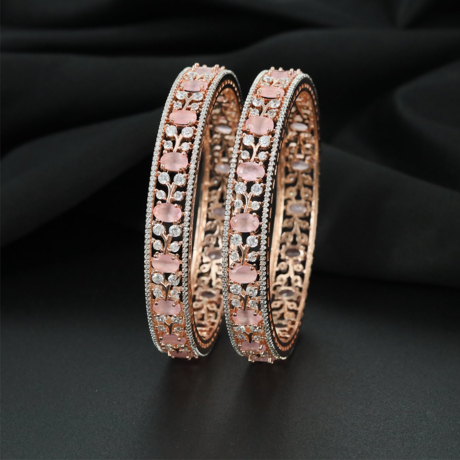 Hollow Trellis Rose Gold Bangles with Decorative Surface Pattern