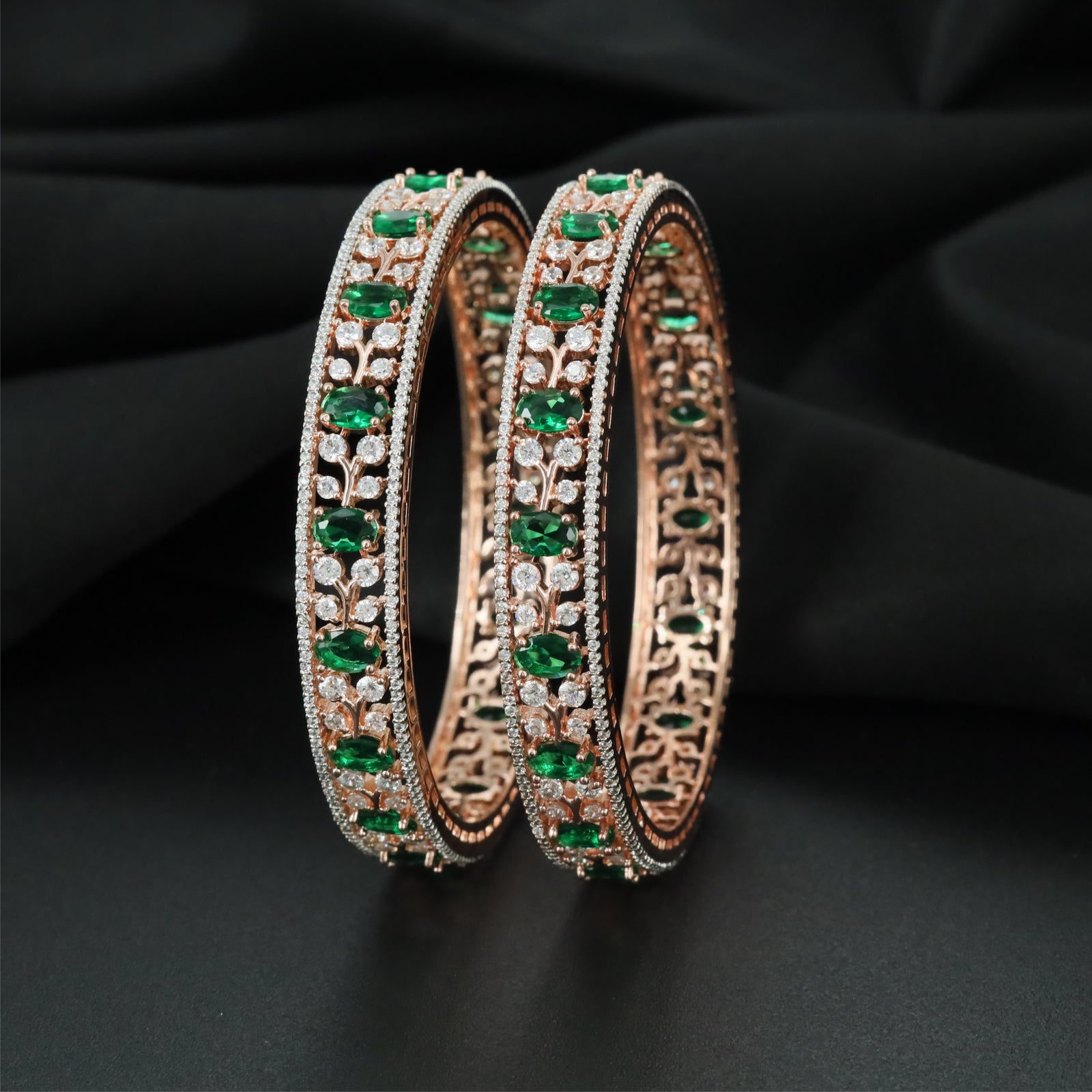 Etched Floral Rose Gold Bangles with Intricate Border Formation