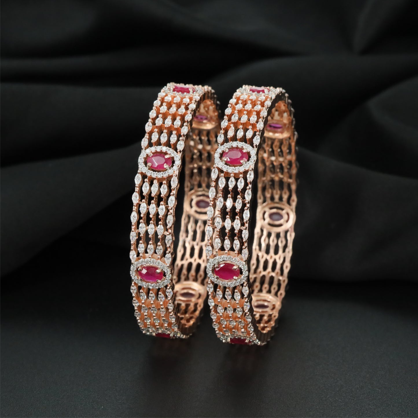 Interwoven Rose Gold Bangles with Symmetrical Section Styling