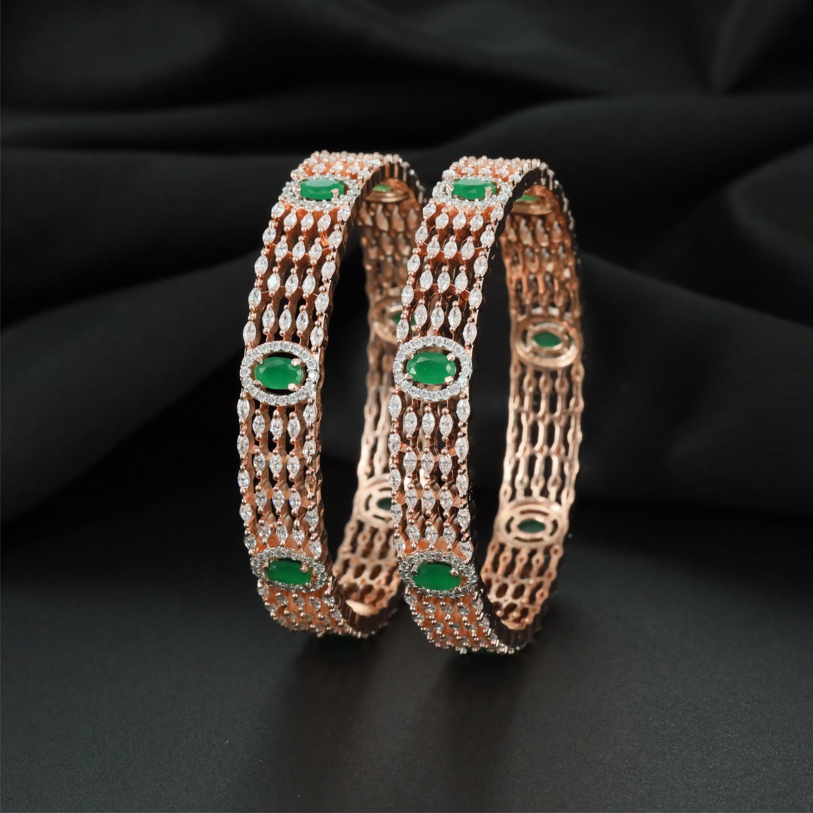 Lattice Curve Rose Gold Bangles with Textured Surface Arrangement