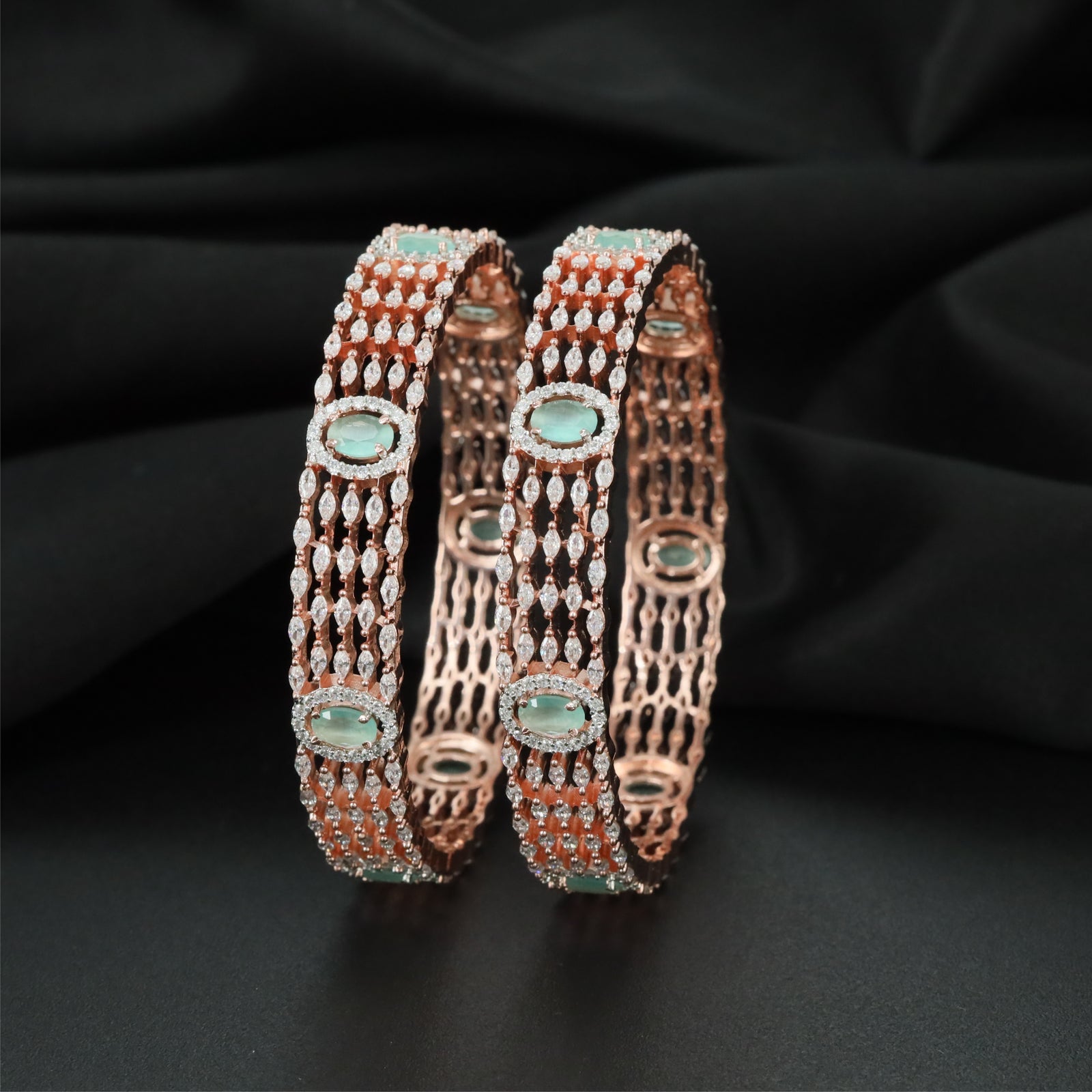 Linked Edge Rose Gold Bangles with Decorative Surface Pattern