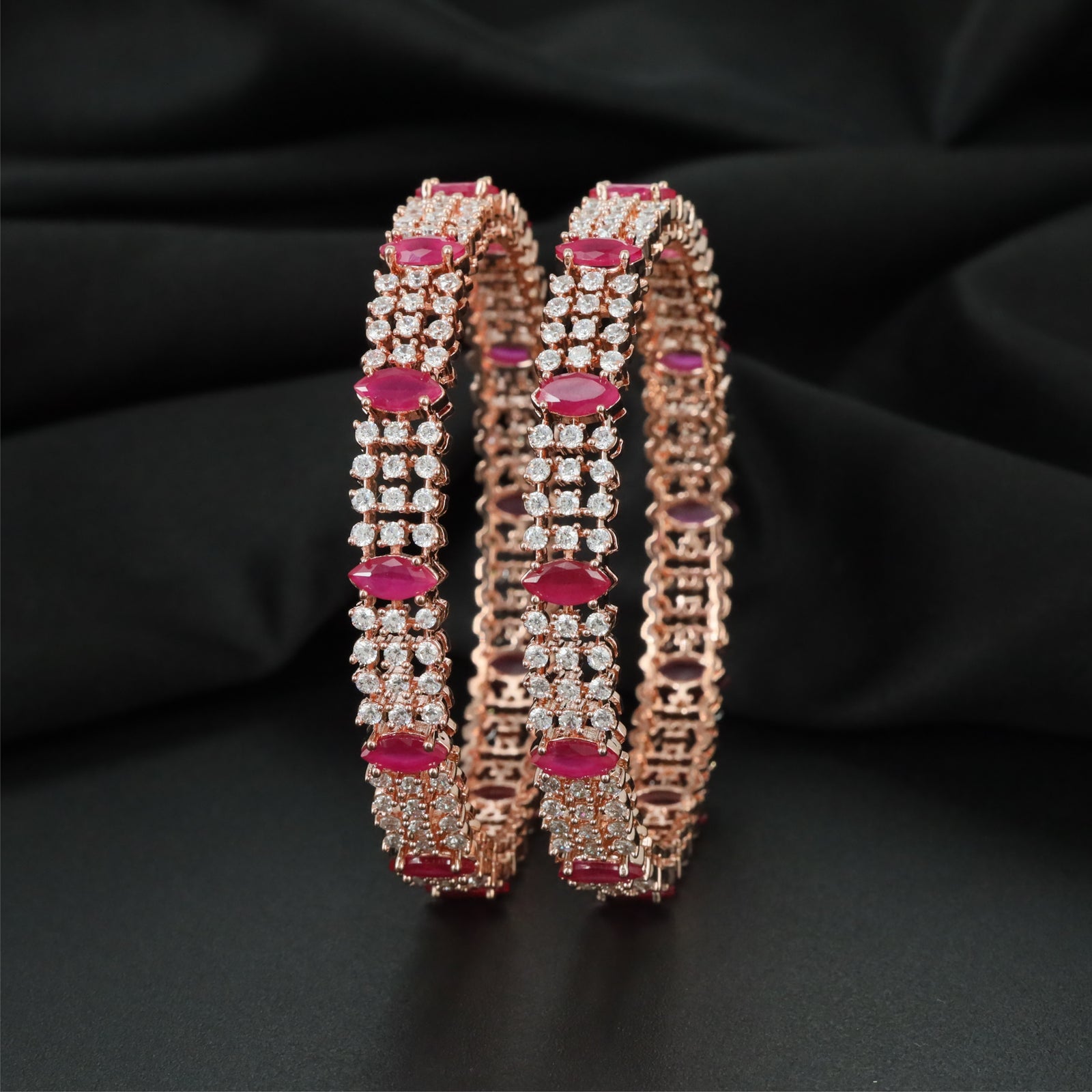 Classic Framework Rose Gold Bangles with Multi Row Surface Design