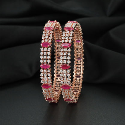 Classic Framework Rose Gold Bangles with Multi Row Surface Design