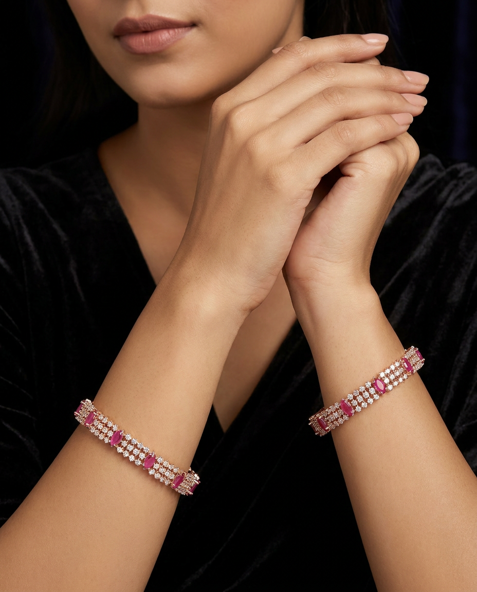 Classic Framework Rose Gold Bangles with Multi Row Surface Design