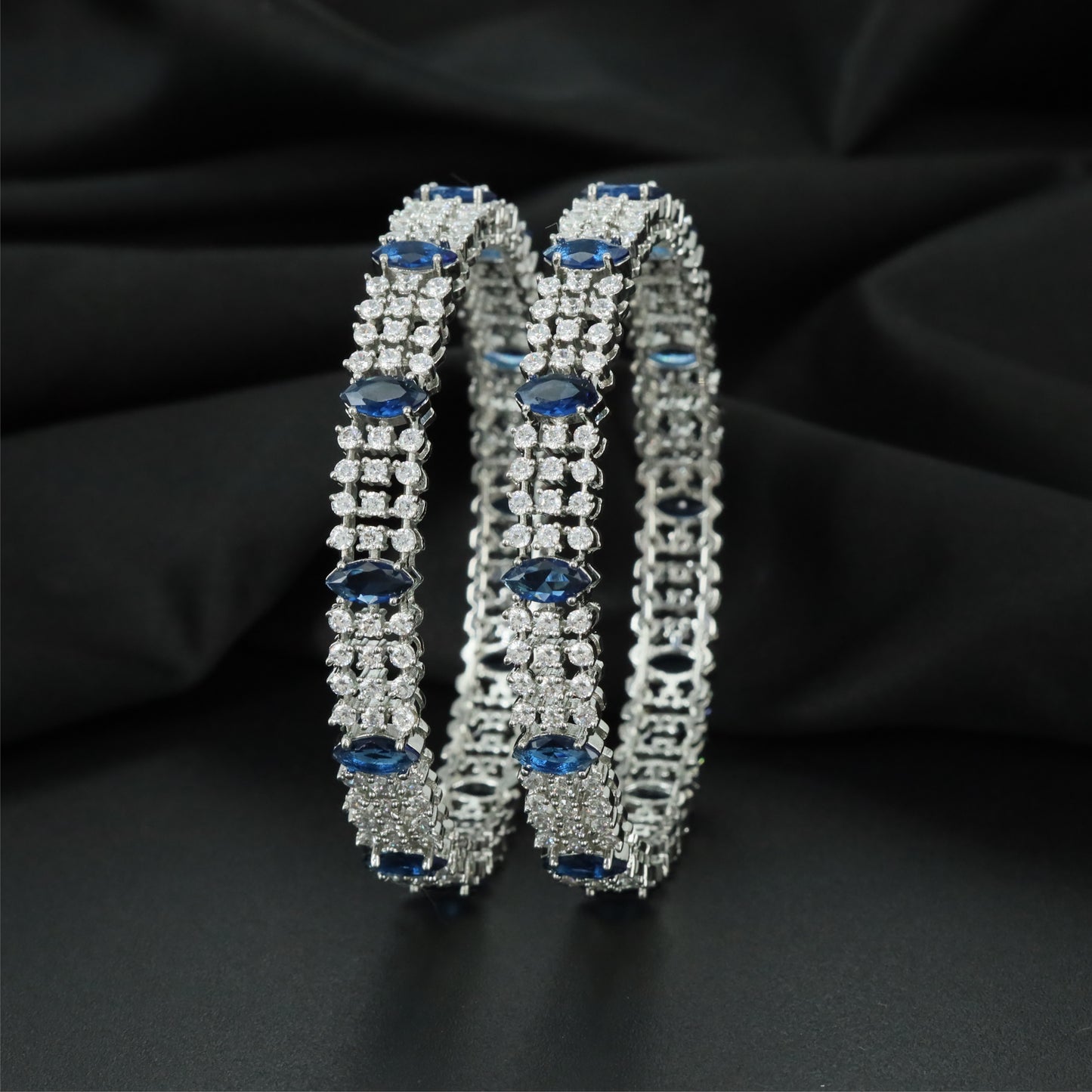 Royal Bar Accent Rhodium Bangles with Repeating Centre Sections