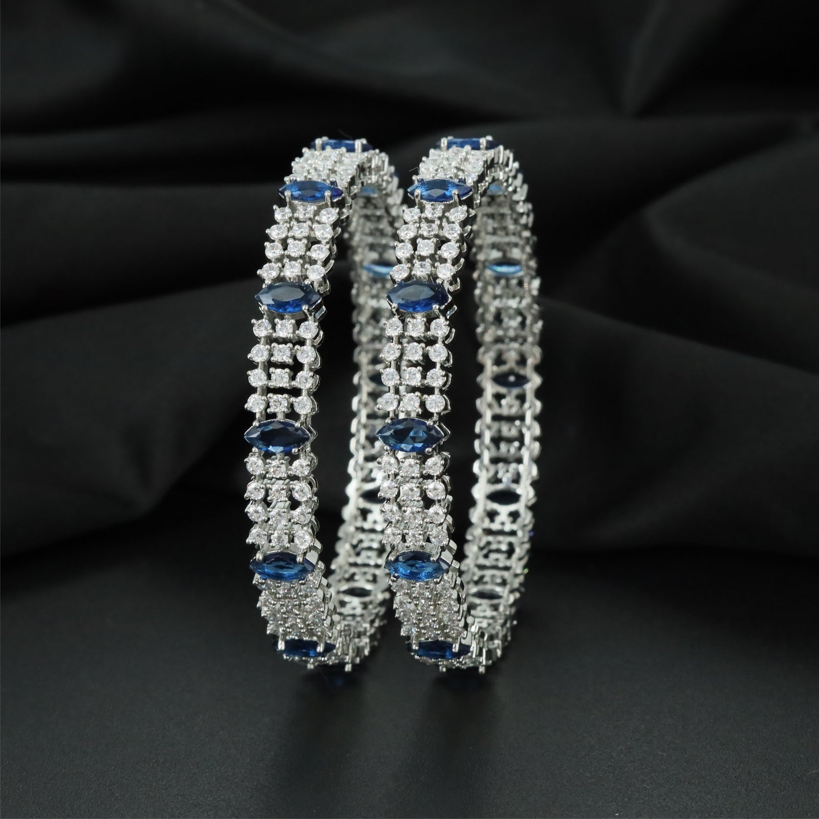 Royal Bar Accent Rhodium Bangles with Repeating Centre Sections