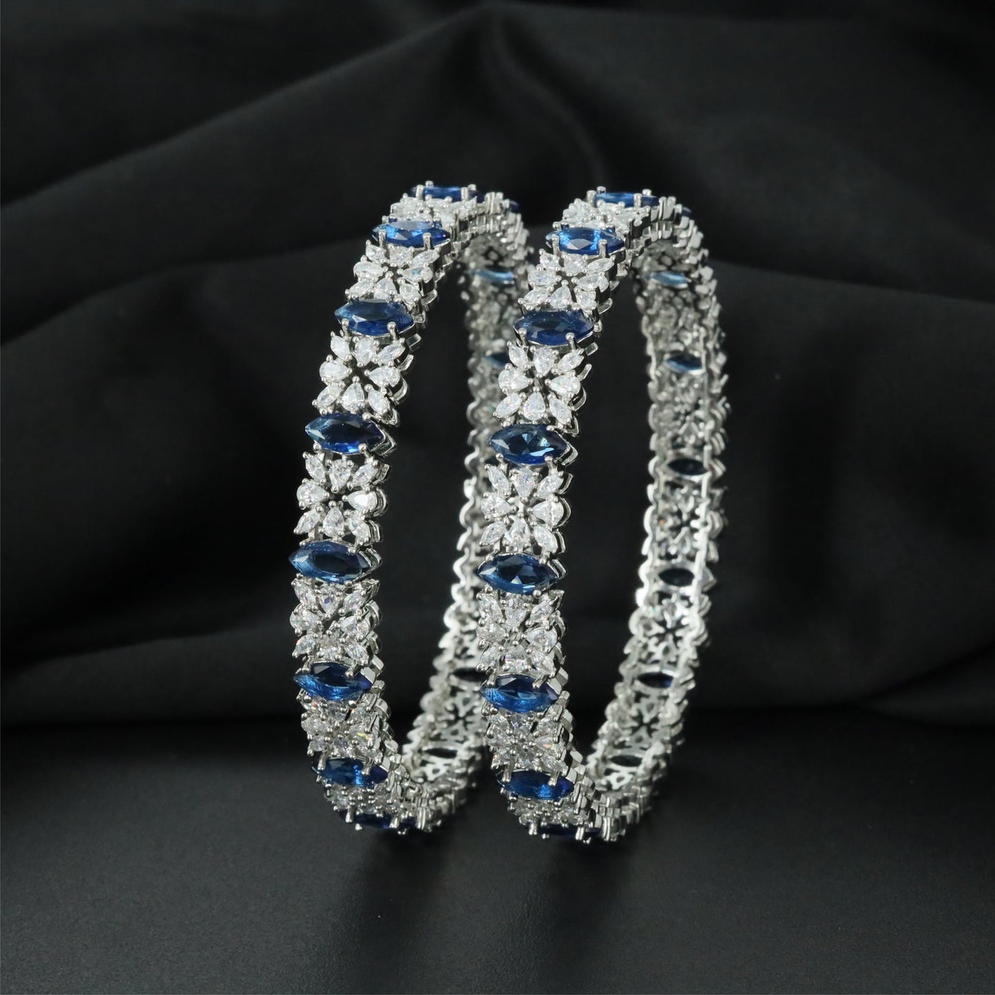 Floralace Rhodium Bangles with Symmetrical Surface Design