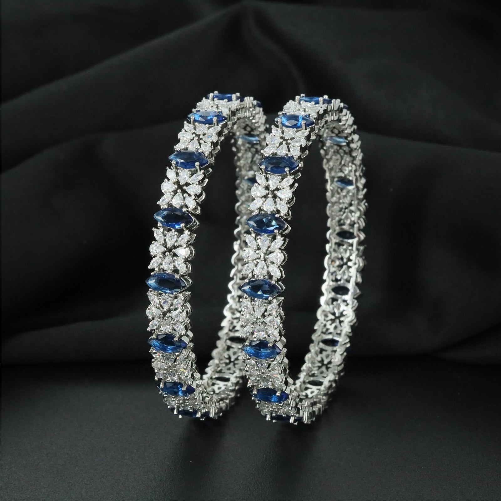 Floralace Rhodium Bangles with Symmetrical Surface Design