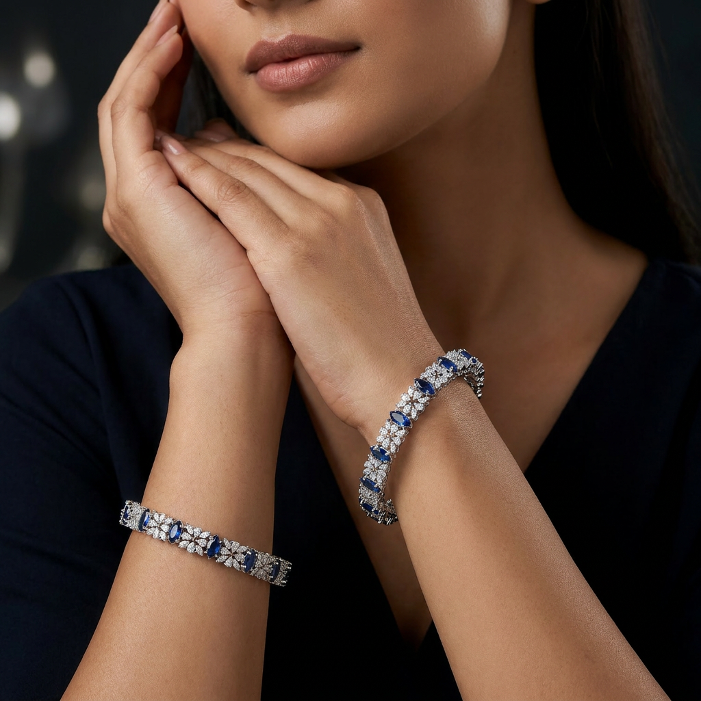 Floralace Rhodium Bangles with Symmetrical Surface Design