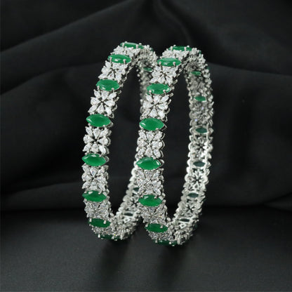 Glowpetal Rhodium Bangles with Intricate Frame Construction