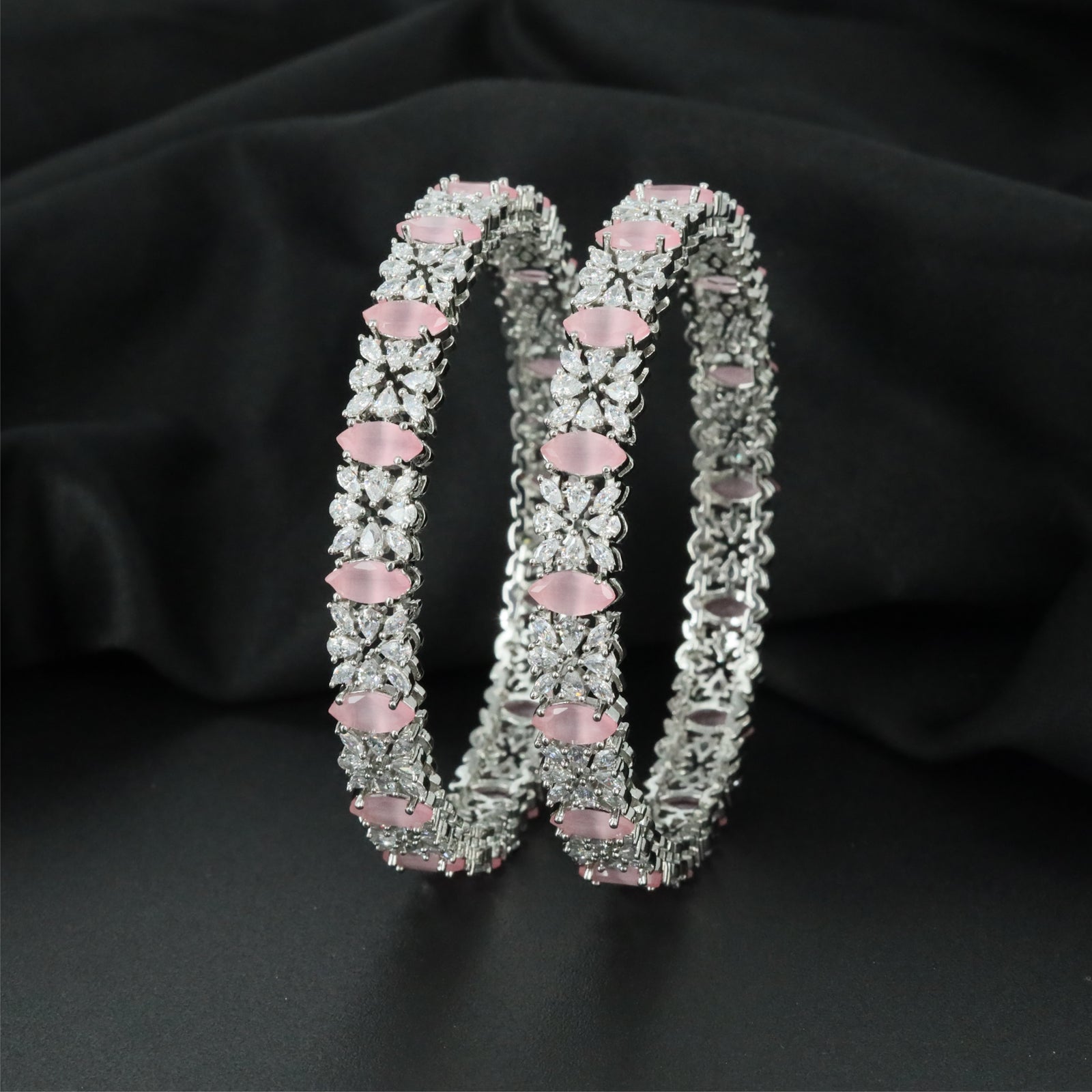 Lacebloom Rhodium Bangles with Continuous Decorative Layout