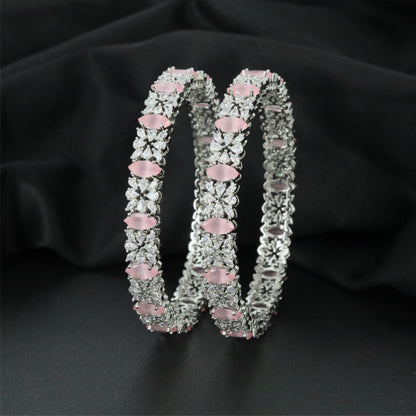 Lacebloom Rhodium Bangles with Continuous Decorative Layout