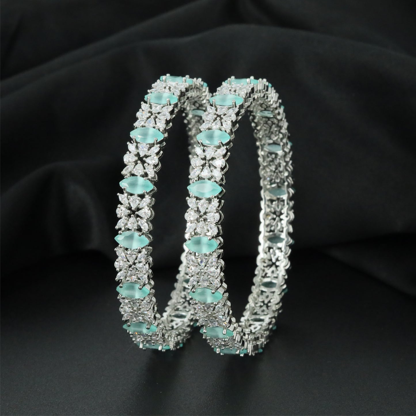 Bloomline Petal Rhodium Bangles with Decorative Border Detailing