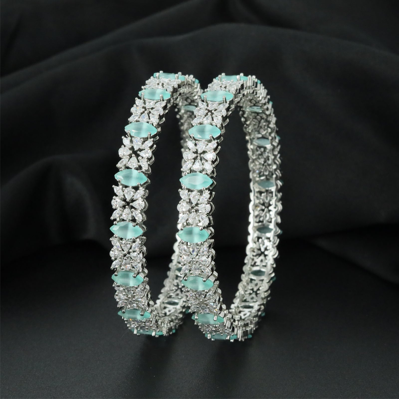 Bloomline Petal Rhodium Bangles with Decorative Border Detailing