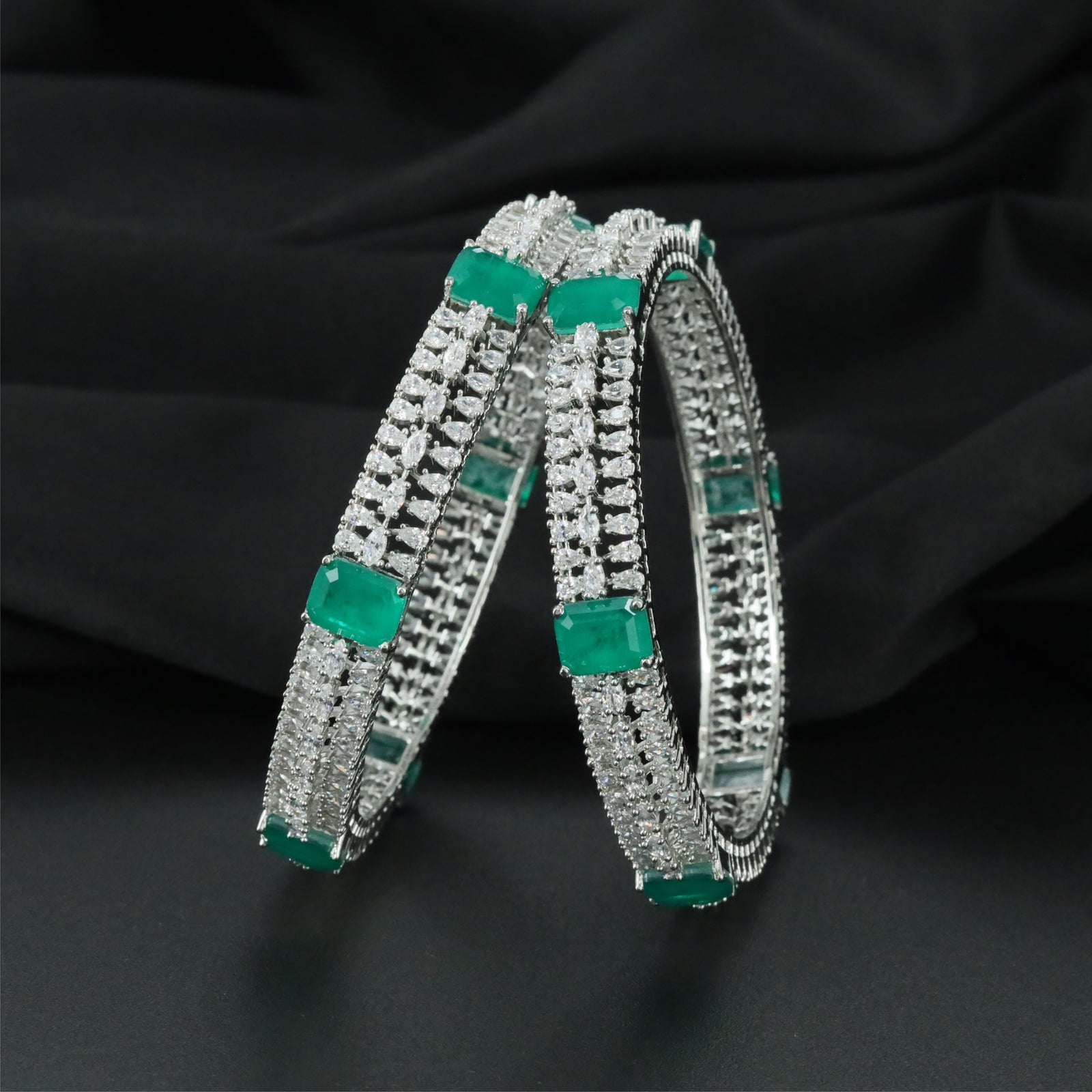 Anchor Bar Rhodium Bangles with Repeating Centre Accent Sections