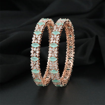 Amber Petal Frame Rose Gold Bangles with Repeating Floral Highlights
