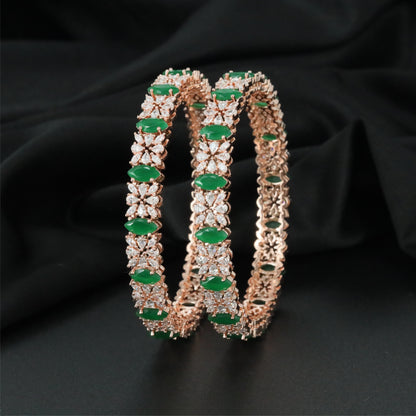 Amber Floral Frame Rose Gold Bangles with Repeating Centre Highlights