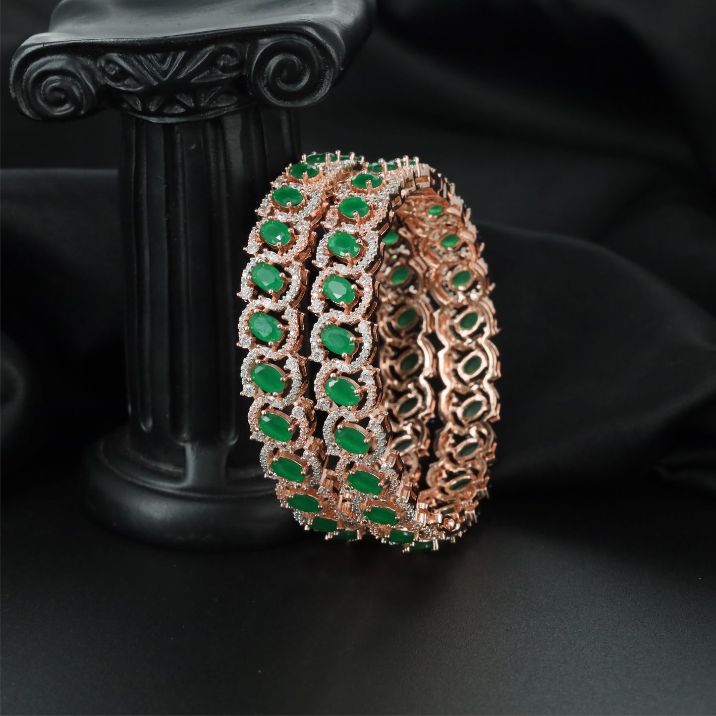 Handcrafted Crest Rose Gold Bangles with Continuous Connector Pattern