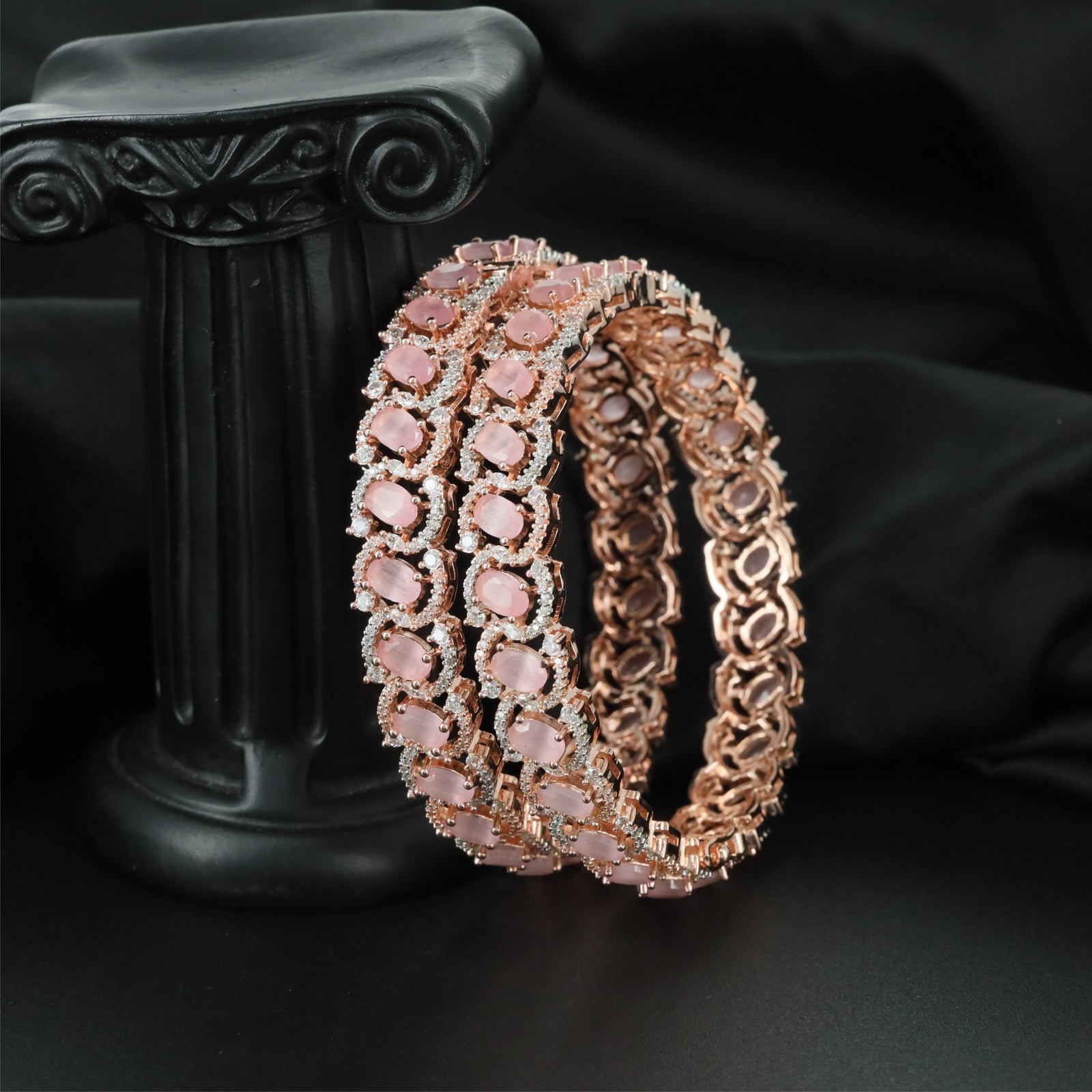 Bridal Framework Rose Gold Bangles with Broad Decorative Profile