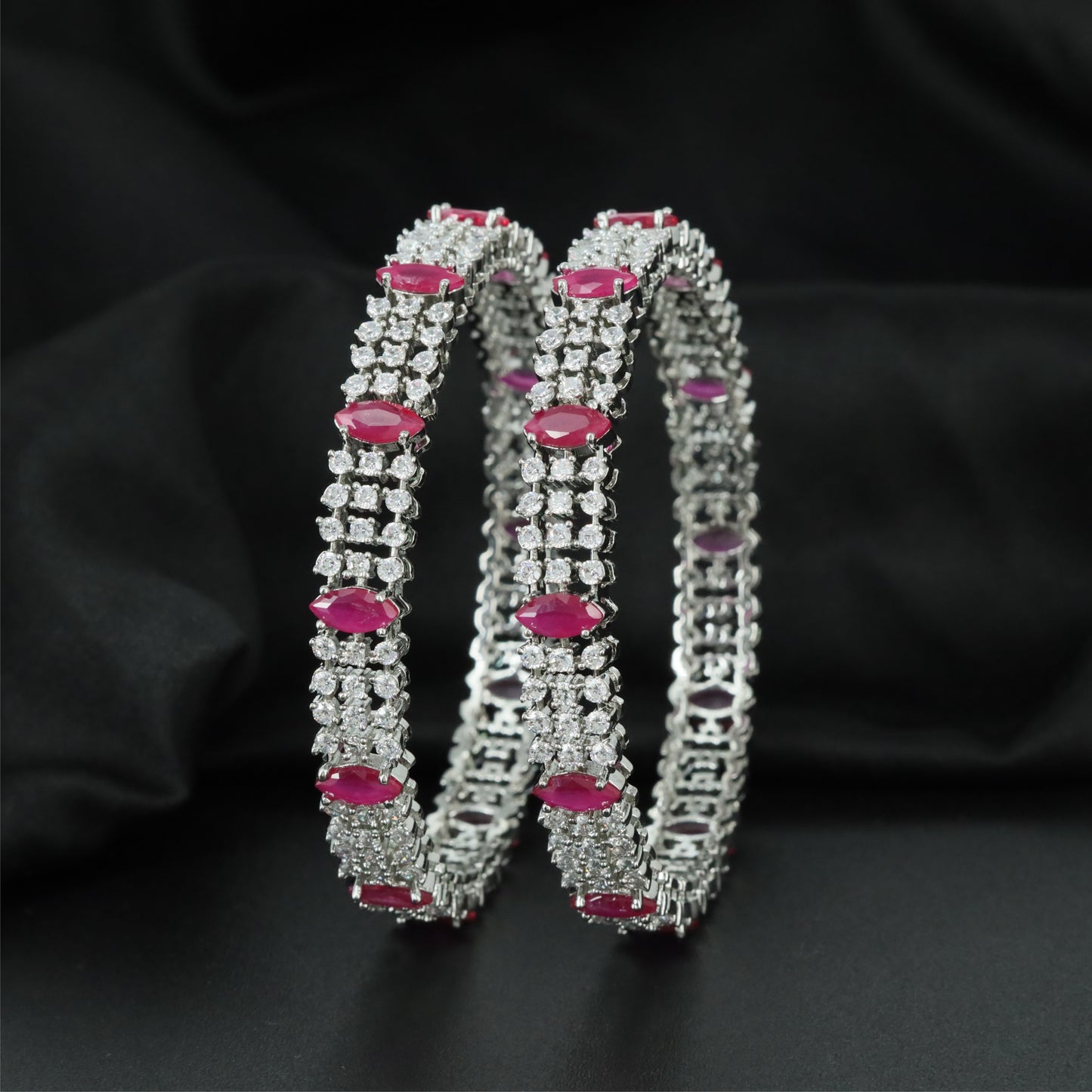 Artisan Framework Rhodium Bangles with Dimensional Border Design