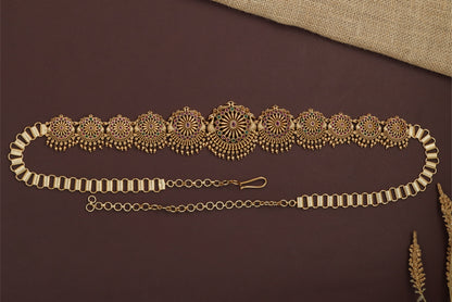 Circular Floral Waist Belt with Hanging Fringe Detailing