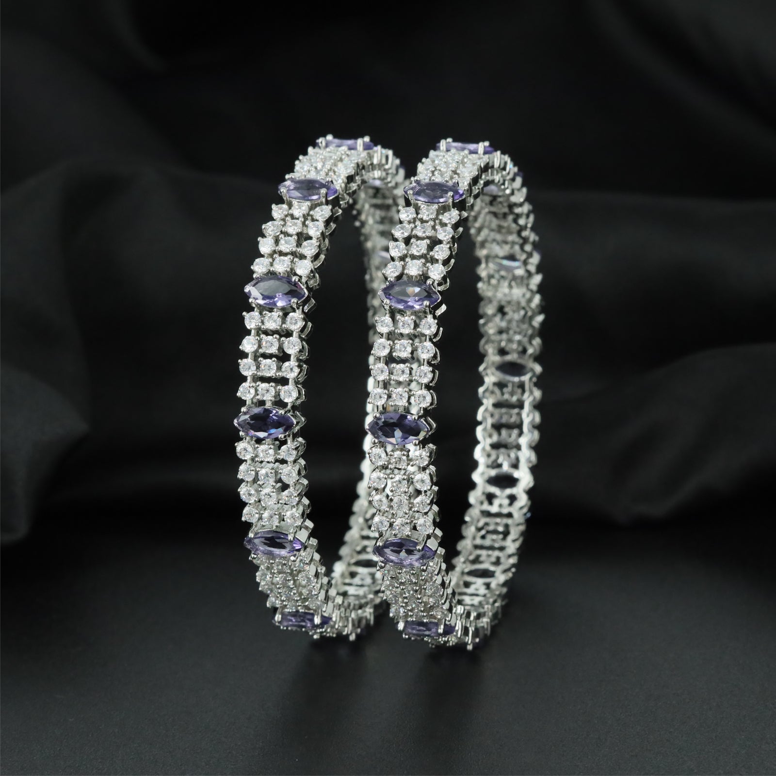 Elite Crossline Rhodium Bangles with Symmetrical Connector Pattern