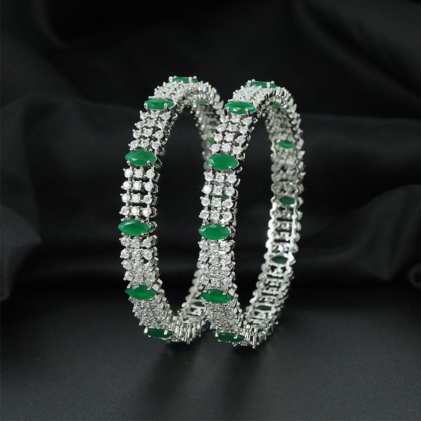 Majestic Cluster Rhodium Bangles with Alternating Connector Sections