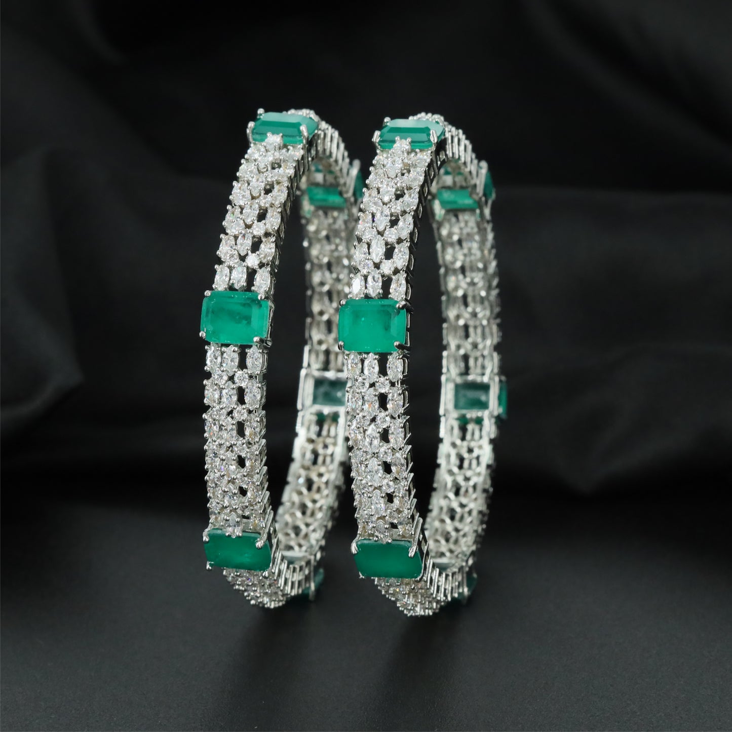 Radiant Gallery Rhodium Bangles with Textured Side Construction