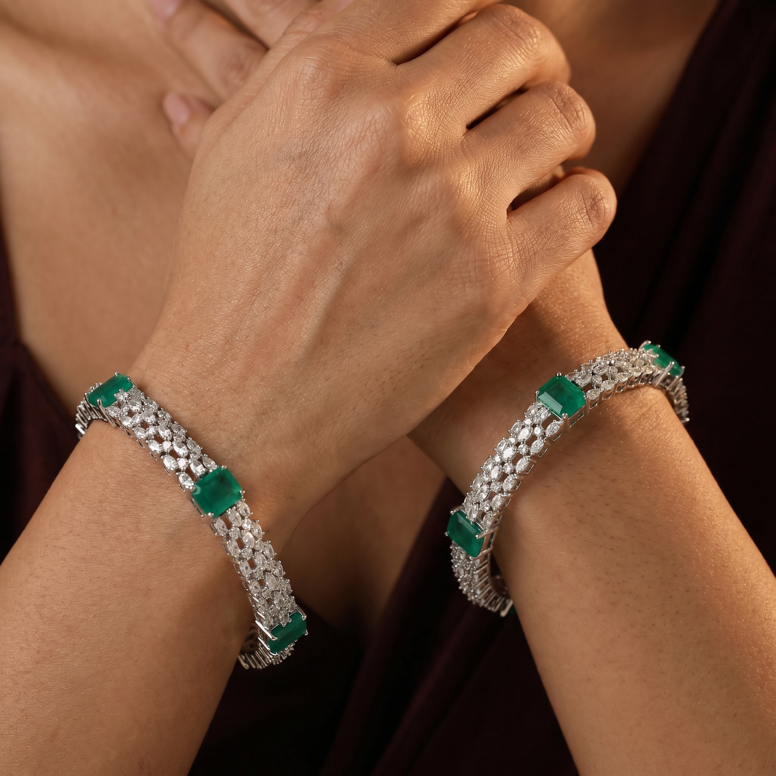 Radiant Gallery Rhodium Bangles with Textured Side Construction