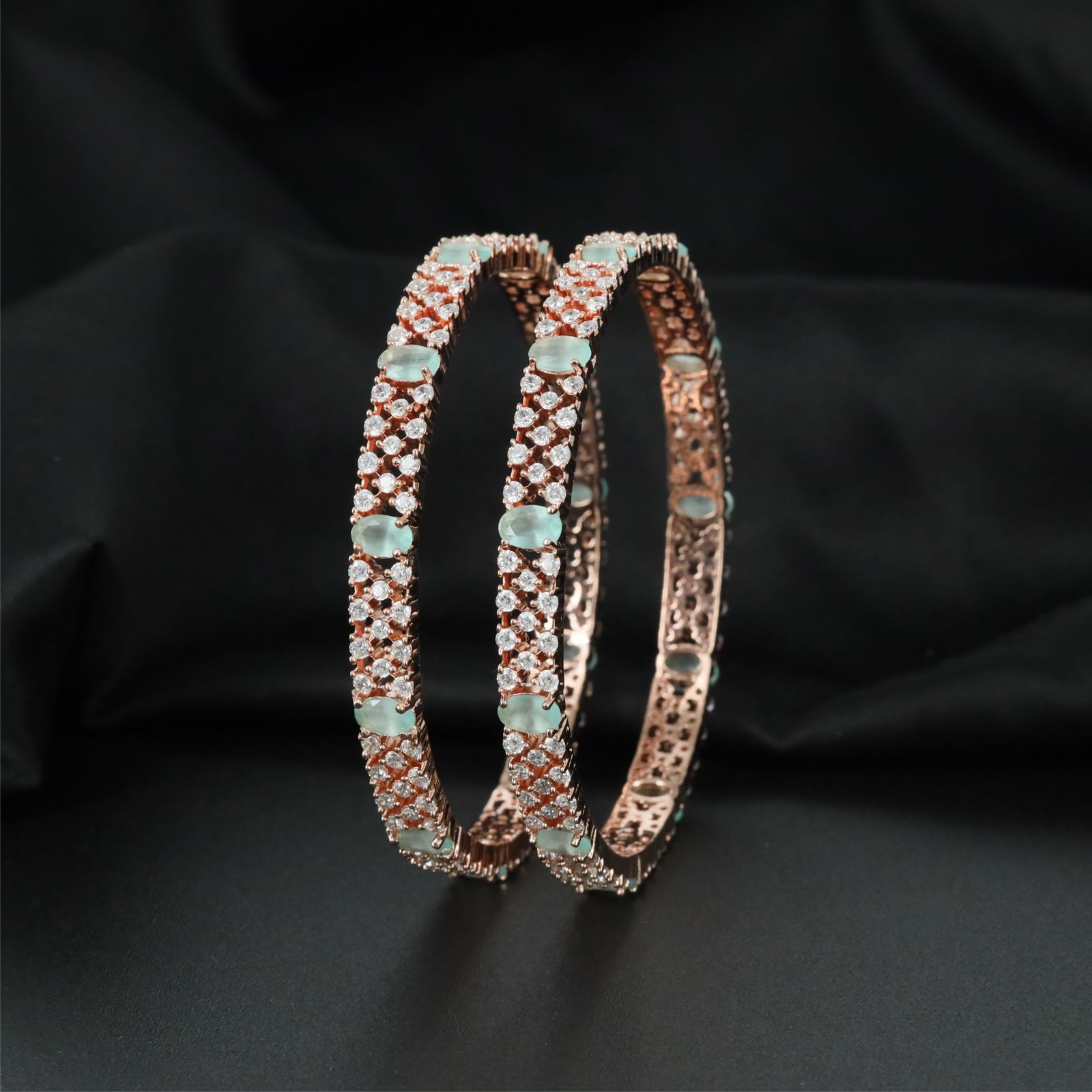 Velvet Mesh Rose Gold Bangles with Alternating Centre Sections