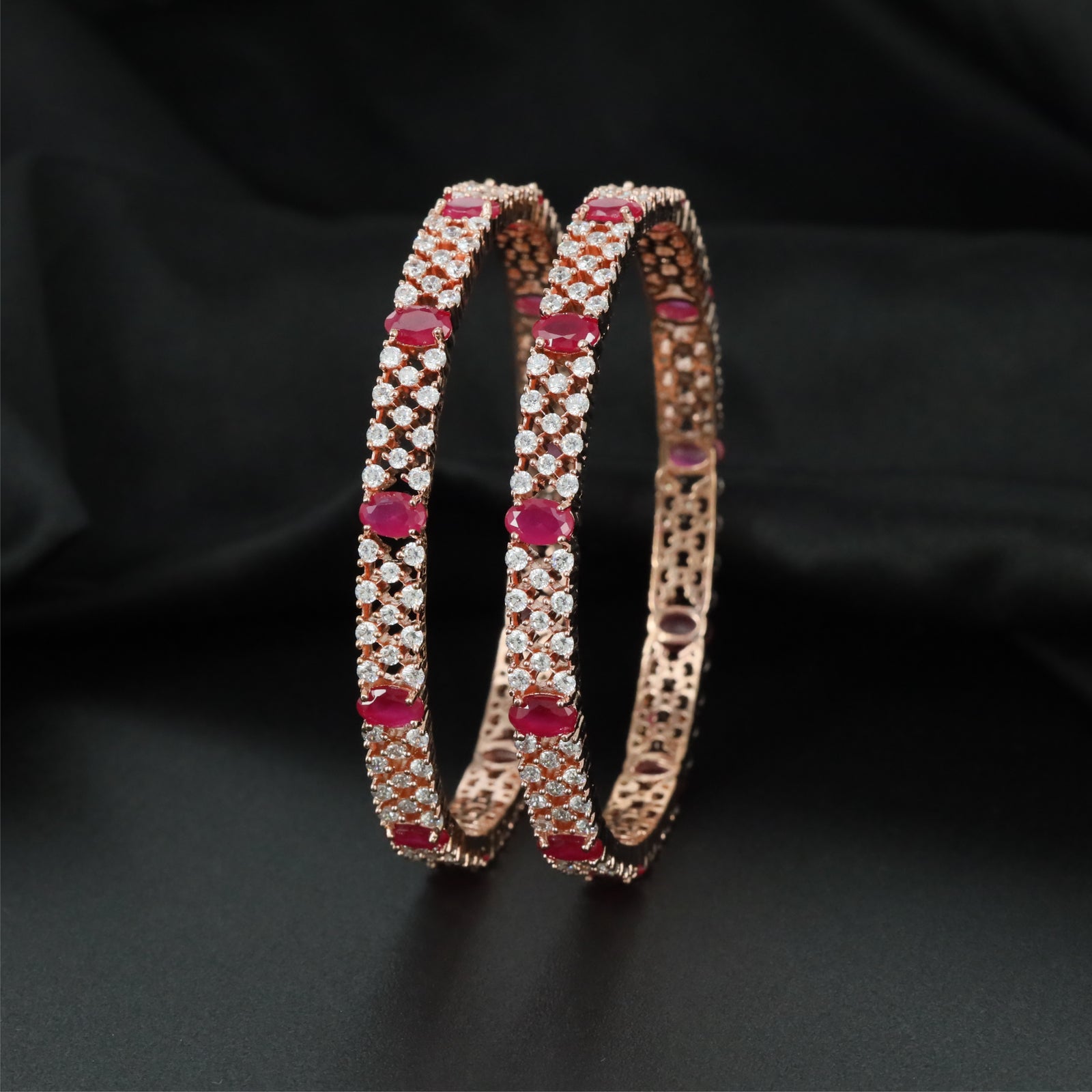 Polished Chevron Rose Gold Bangles with Detailed Side Construction