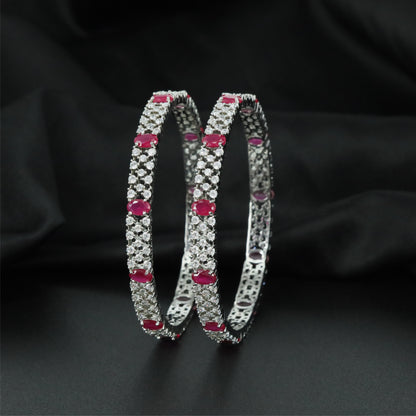 Elite Network Rhodium Bangles with Repeating Frame Formation