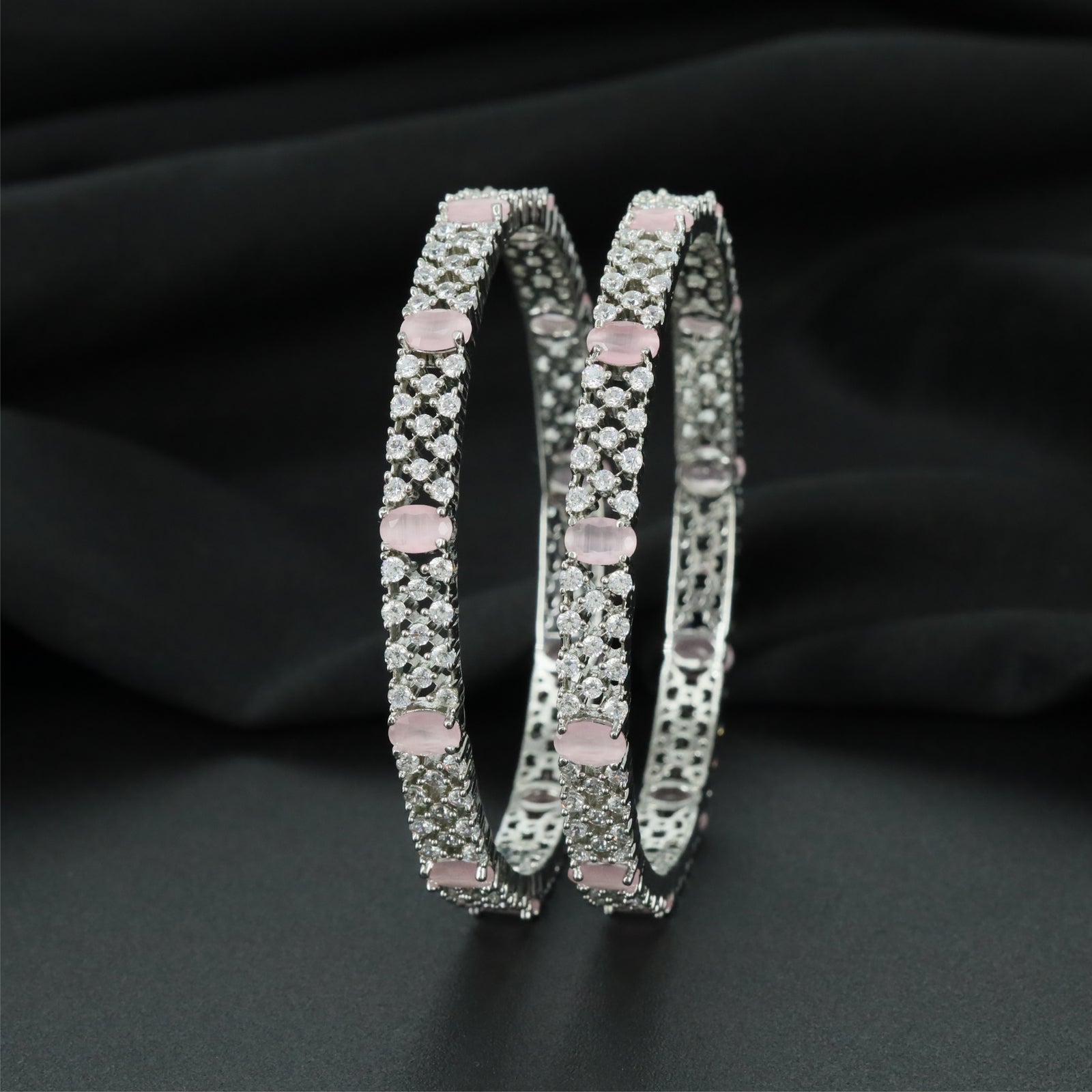 Jewelwork Network Rhodium Bangles with Repeating Highlight Placement
