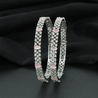 Jewelwork Network Rhodium Bangles with Repeating Highlight Placement