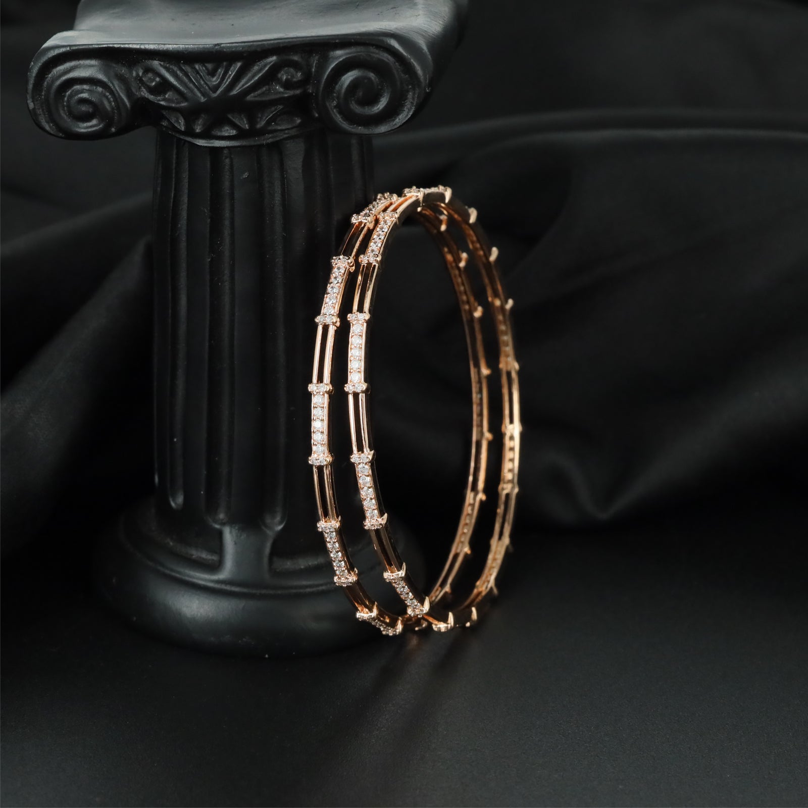 Cadence Frame Gold Polish Bangles with Decorative Linear Design