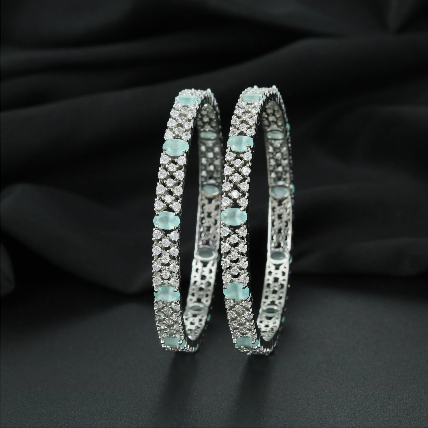 Dazzle Frame Rhodium Bangles with Multi Row Border Construction