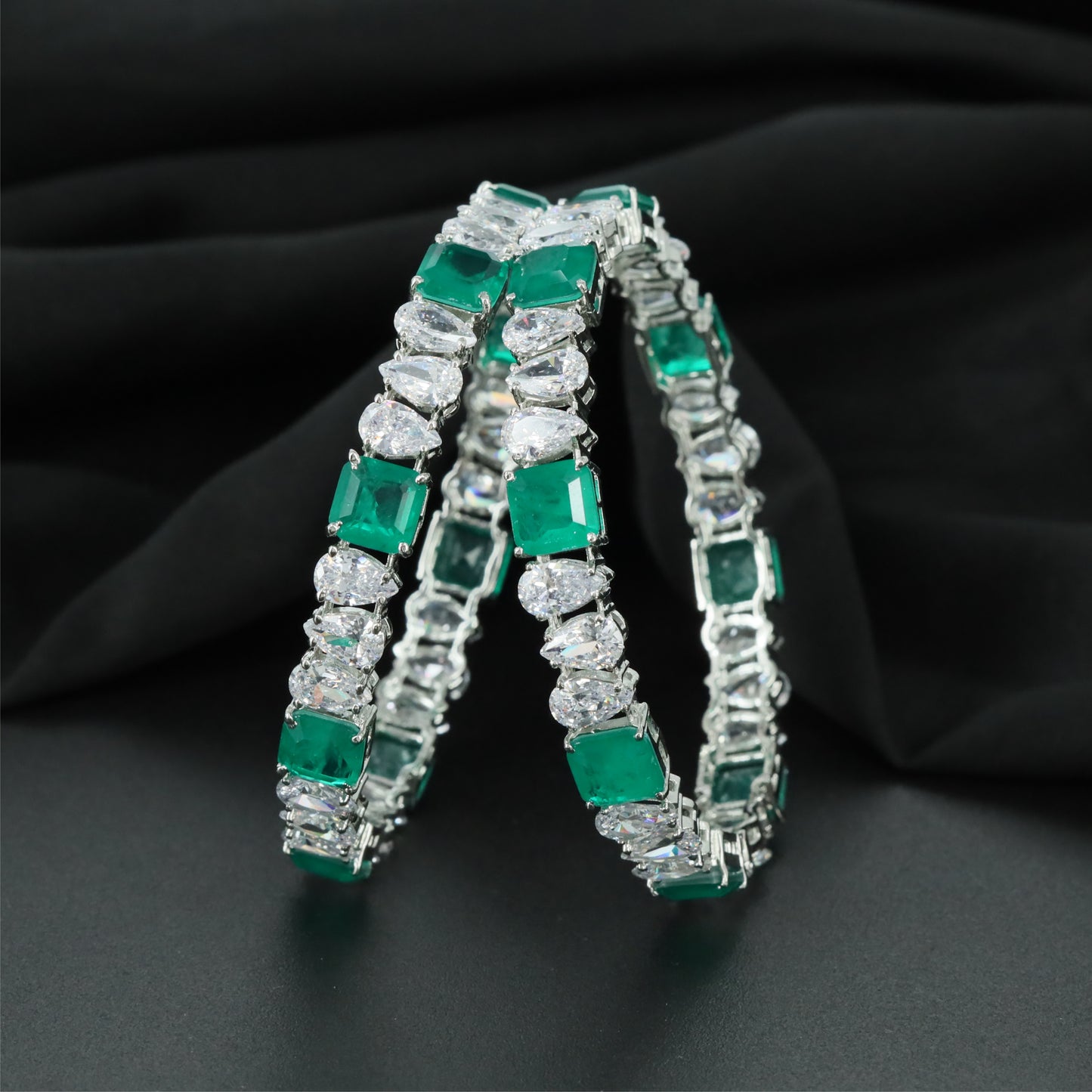 Icon Ribbon Rhodium Bangles with Textured Open Structure