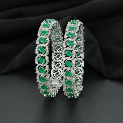 Flowing Trellis Rhodium Bangles with Ornamental Frame Pattern