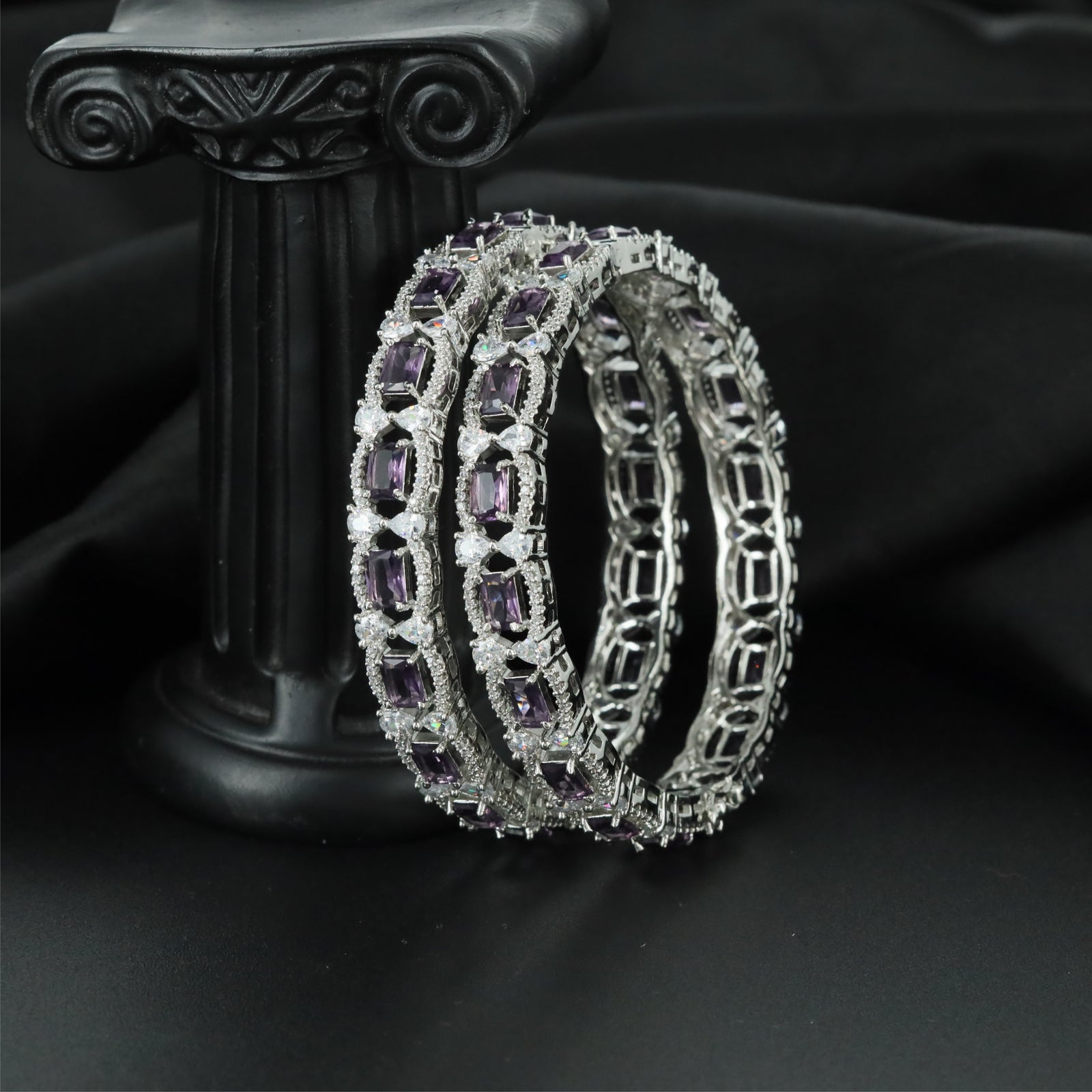 Regency Oval Rhodium Bangles with Decorative Border Detailing