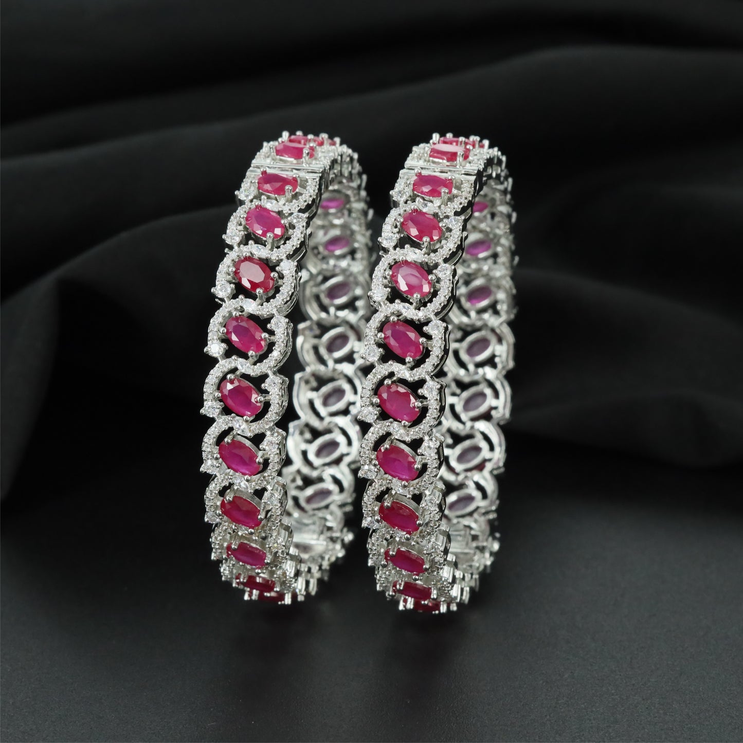 Bloom Halo Rhodium Bangles with Decorative Centre Highlights