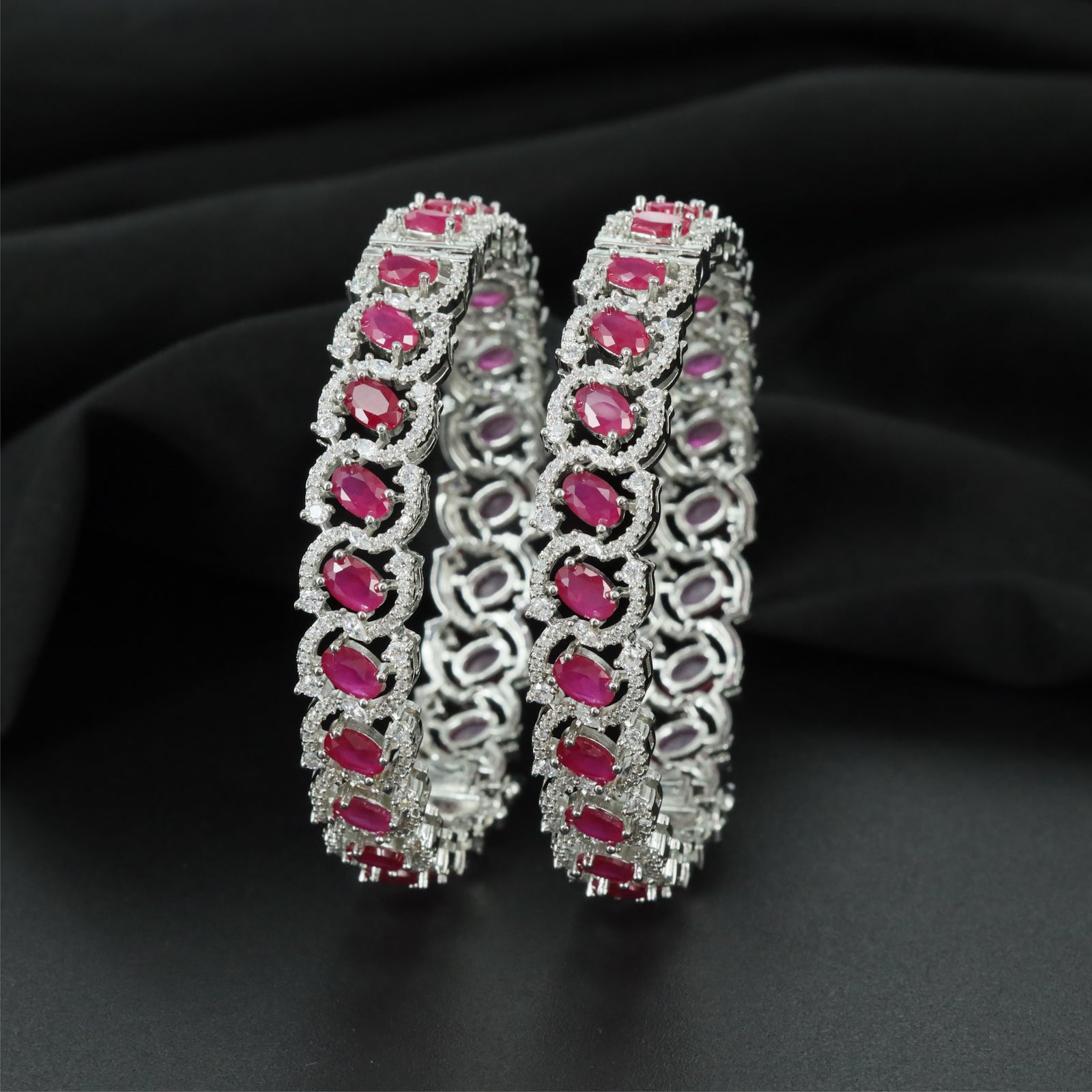 Bloom Halo Rhodium Bangles with Decorative Centre Highlights