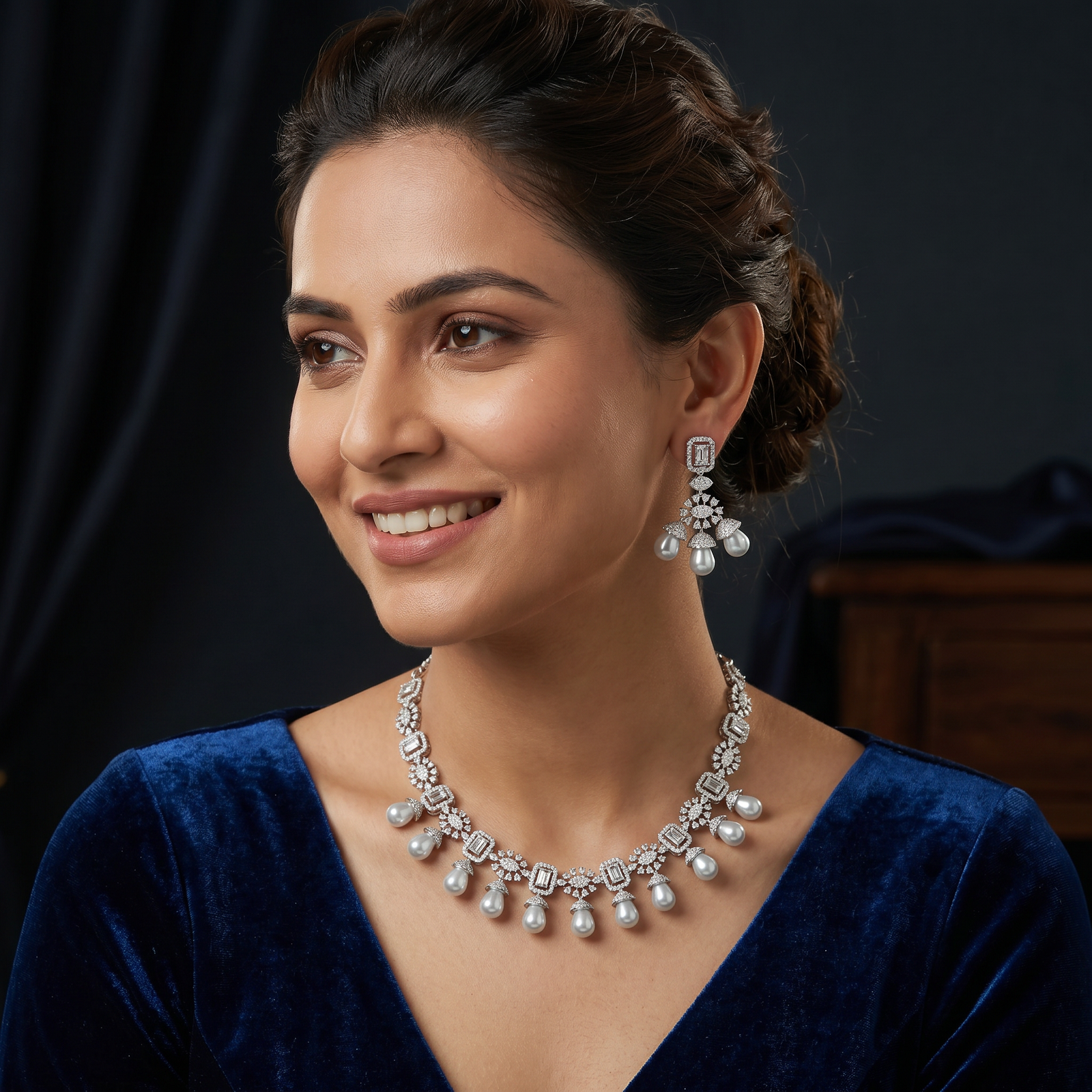 Glamorous Pearl Drop Wedding Necklace