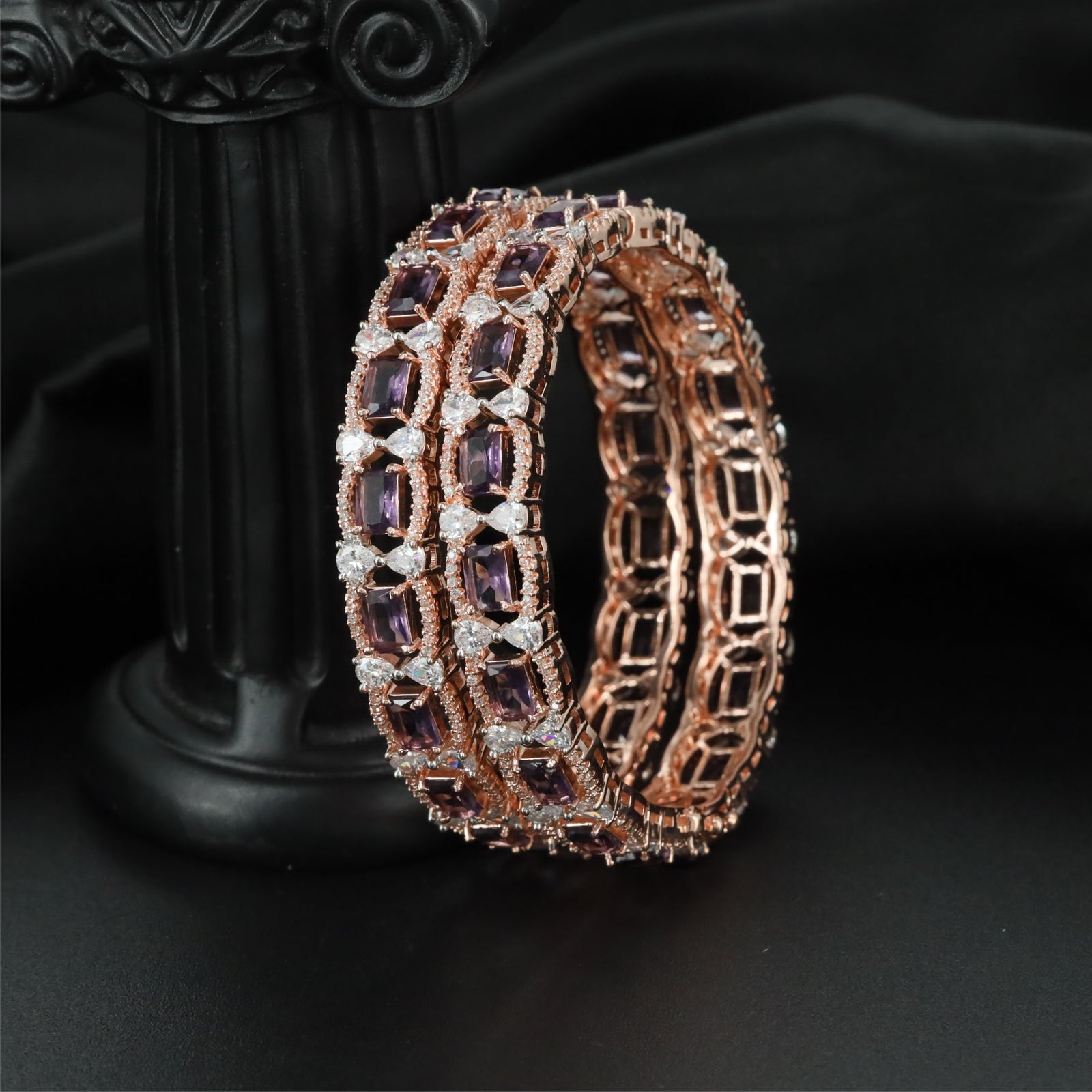 Elite Framework Rose Gold Bangles with Ornamental Centre Sections