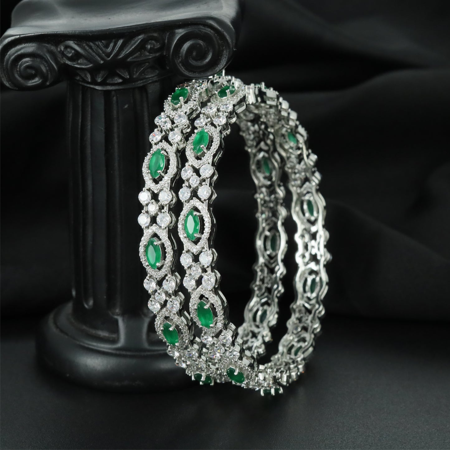 Empress Gallery Rhodium Bangles with Structured Centre Formation