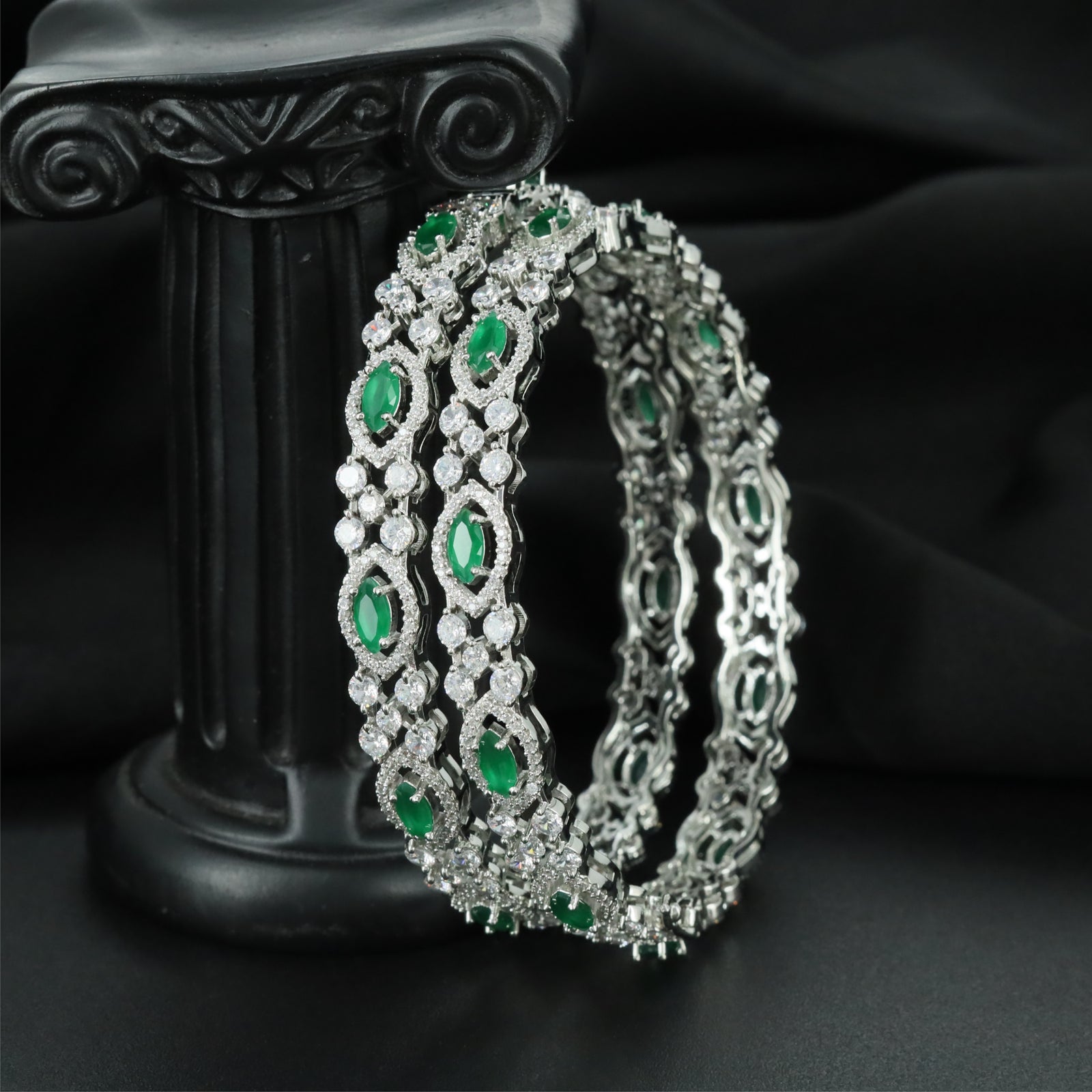 Empress Gallery Rhodium Bangles with Structured Centre Formation