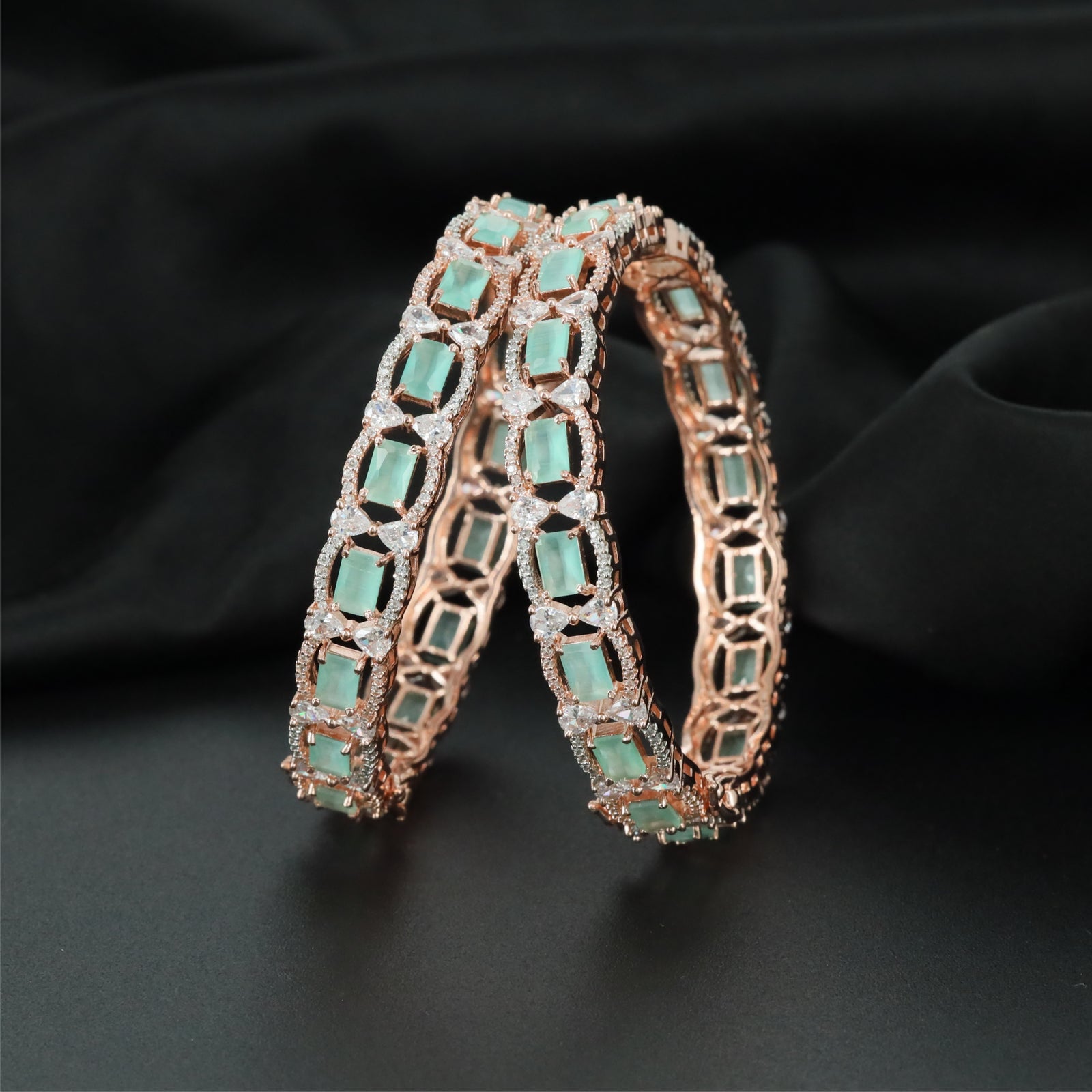 Beacon Panel Rose Gold Bangles with Repeating Geometric Sections