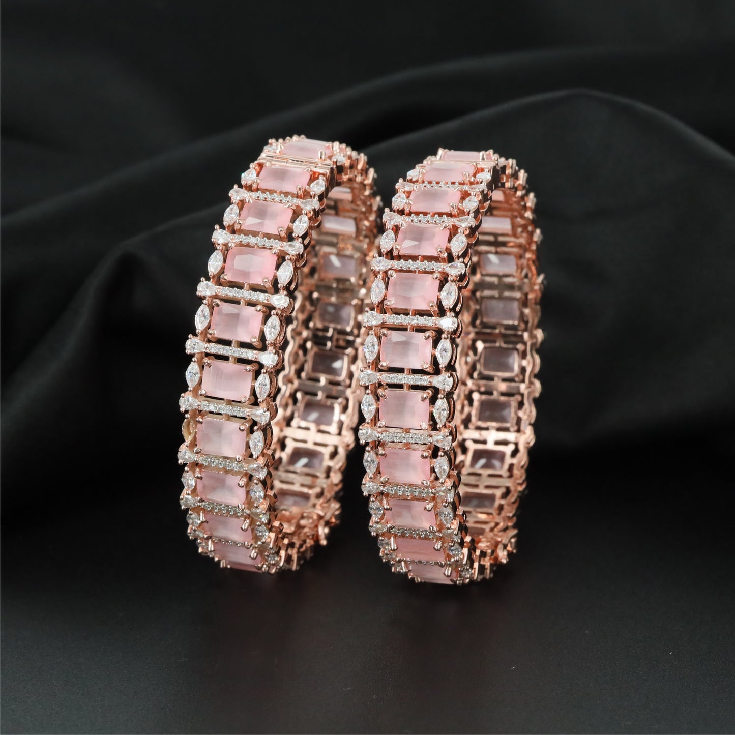Legacy Panel Track Rose Gold Bangles with Detailed Side Construction